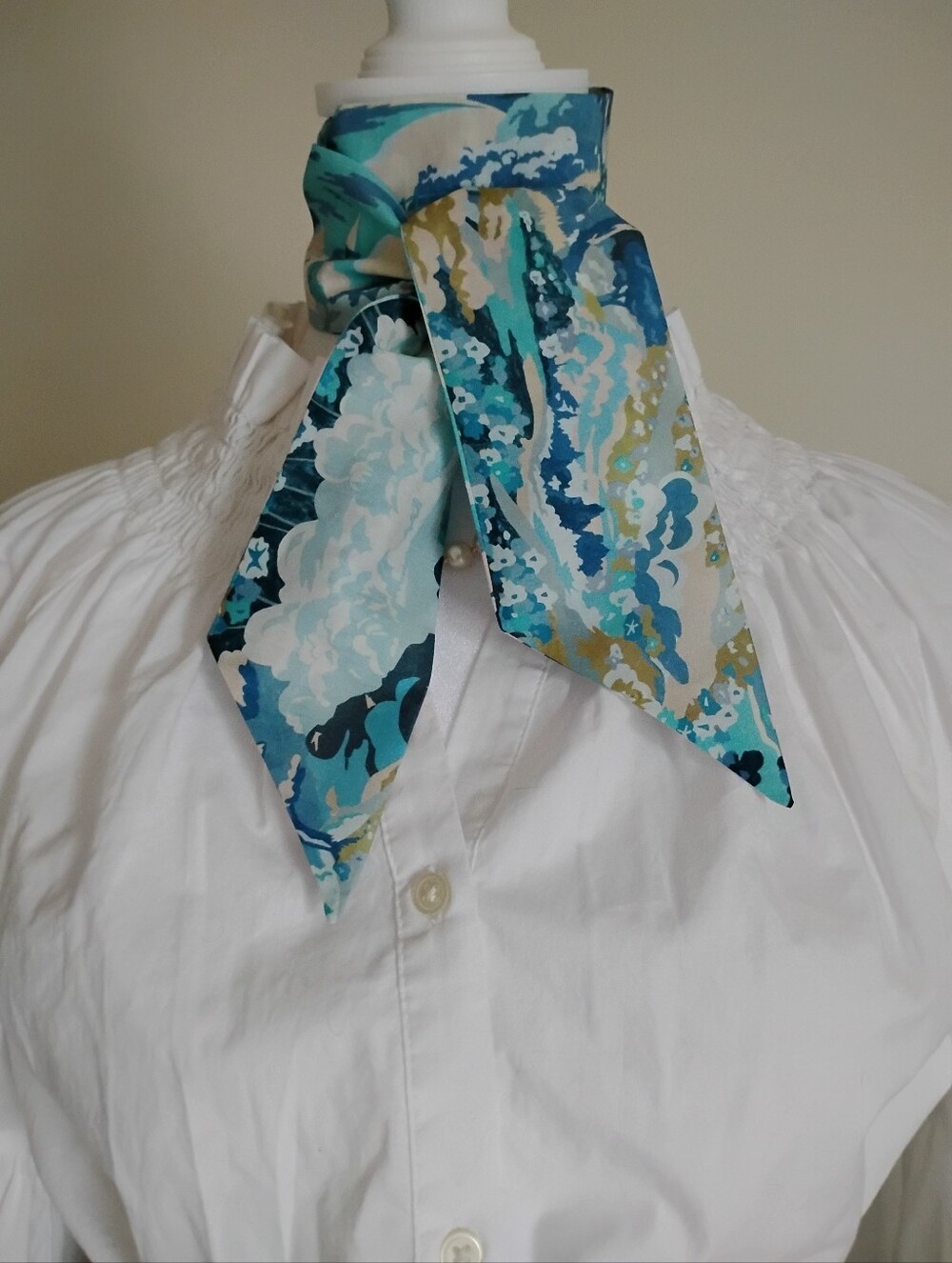 Liberty Art Fabric Tana Lawn Skinny Scarf Coastal Landscape Blue Sailboat Beach - Picture 8 of 15